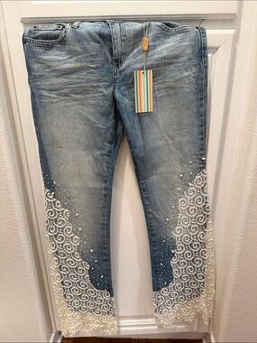 Allen B NWT Y2K BOHO LACE OVERLAY EMBELLISHED JEANS FLARED SZ 30